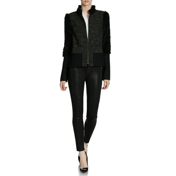 BCBGMaxAzria Jackets & Blazers - NEW! BCBGMAXAZRIA Black Tweed Faux Fur Jacket